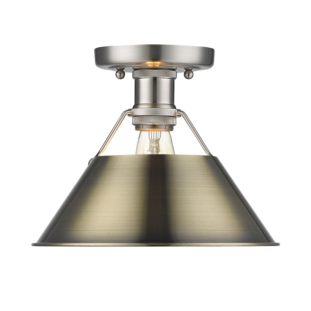 Yep by Golden Lighting Orwell 1-light Flush Mount in Pewter and Aged Brass shade